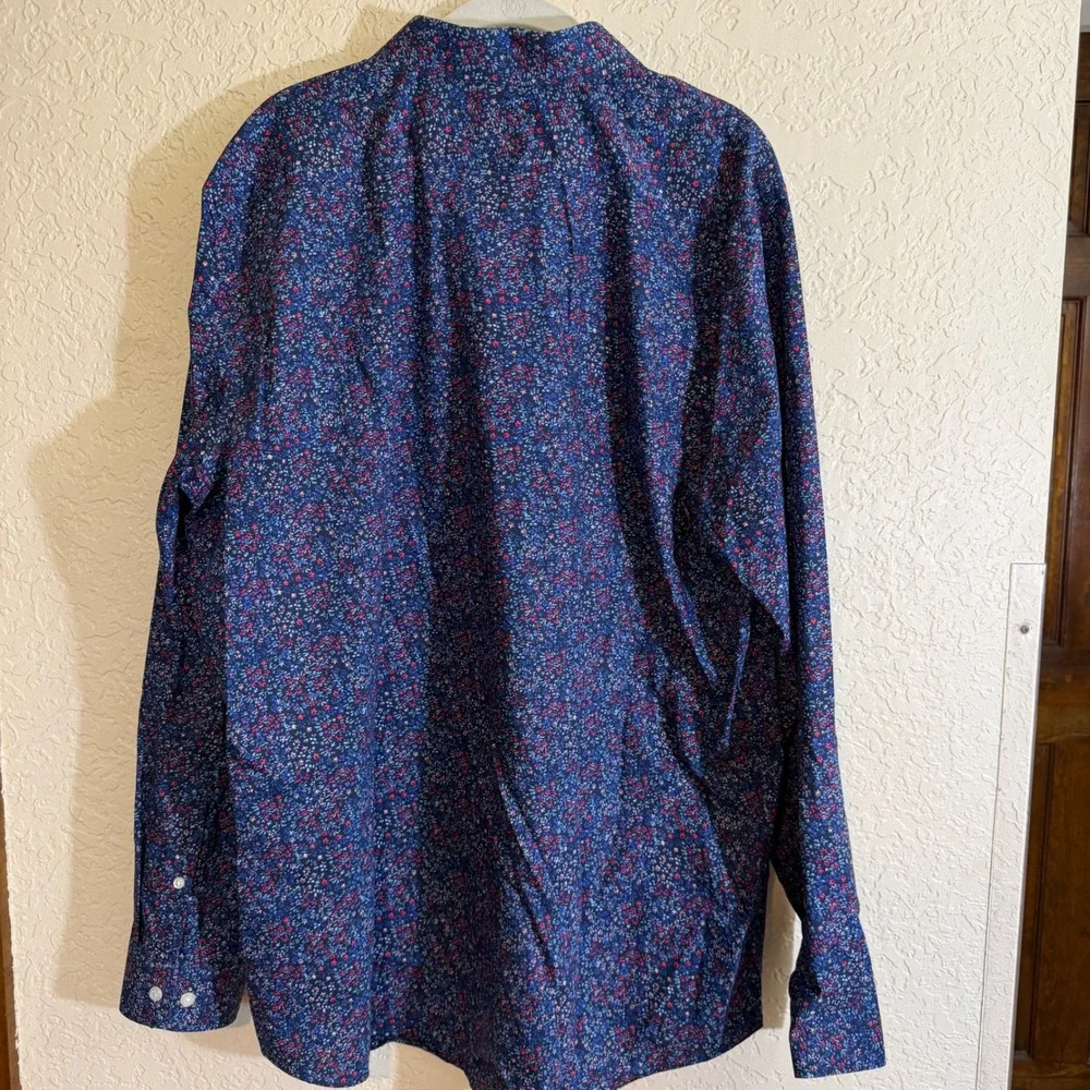 Banana Republic Button Front Shirt Mens XL Blue Floral‎ Slim Fit Non Iron LS